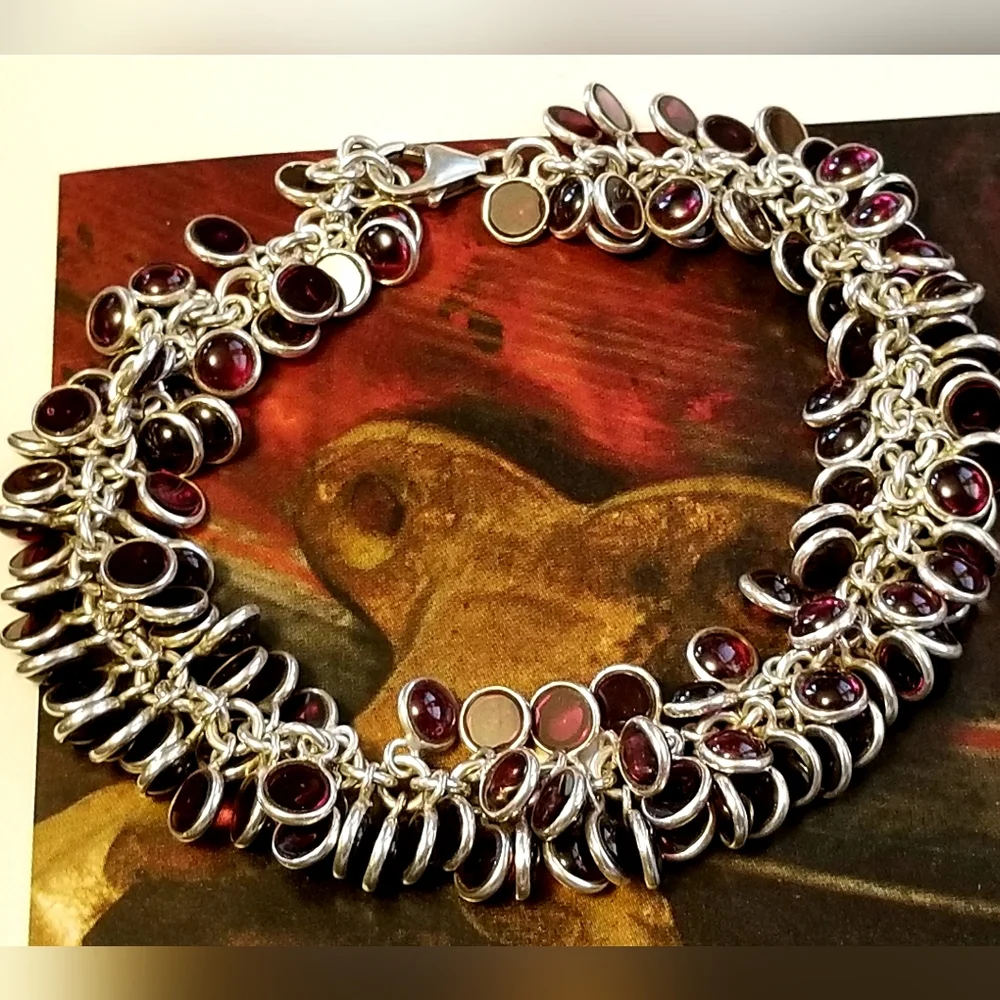 RARE Silpada Sterling Silver & Garnet Cha Cha Bracelet - Picture 1 of 12